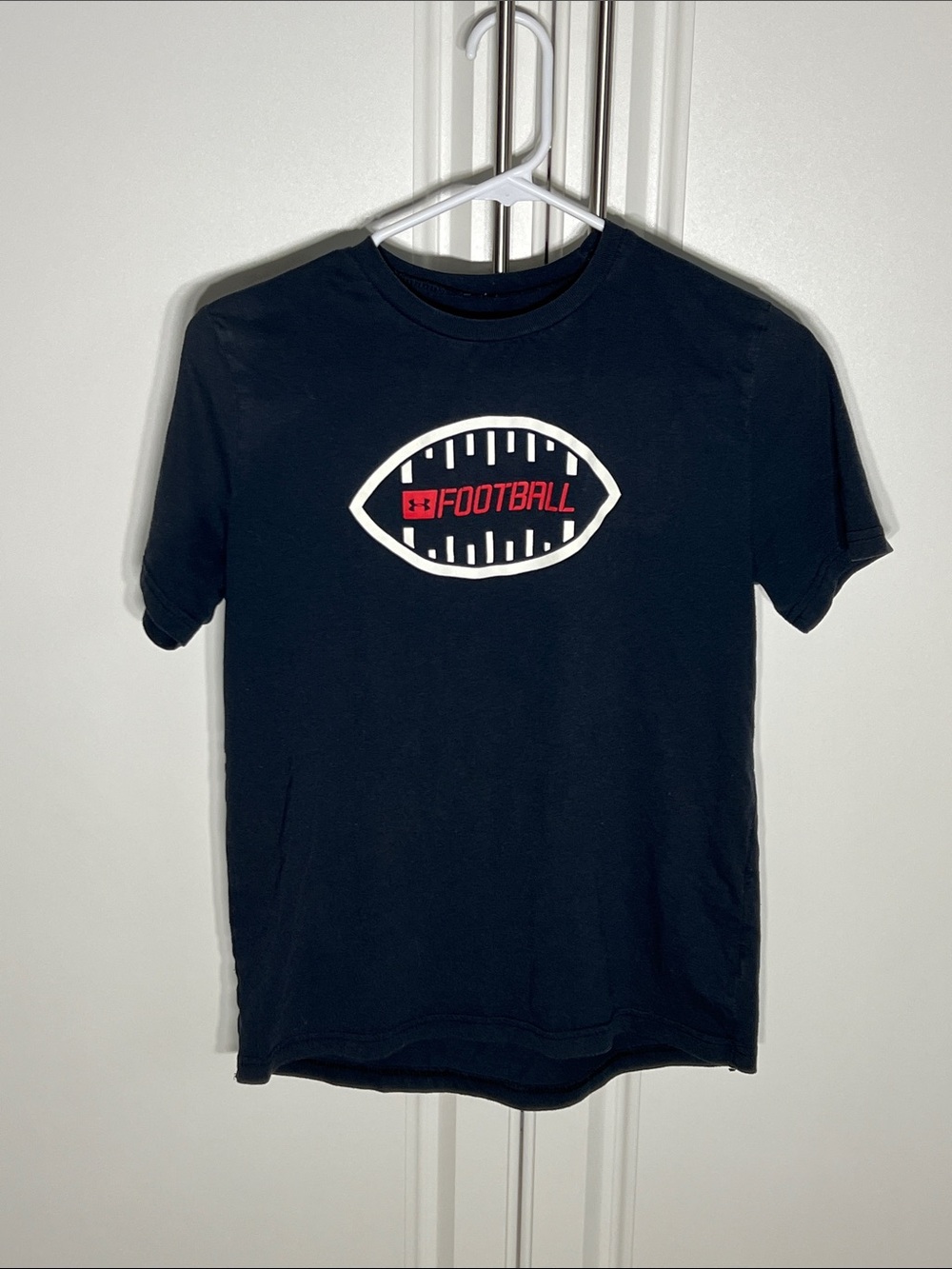 Under Armour Black Short-Sleeve Football Graphic Tee with White and Red Logo